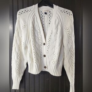 Cozy Cream Cable Knit Cardigan Sweater Medium